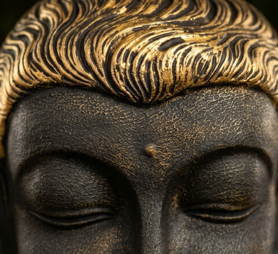 Serene Buddha Face Metal Wall Hanging - Detailed Artisan View 4 | House of Mandana