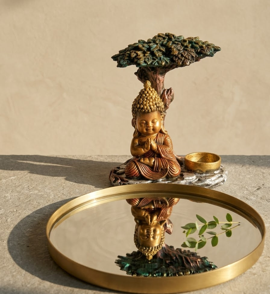 Illuminated Zen Buddha Indoor Water Feature - Master Artisan Craftsmanship & Detail Angle | House of Mandana