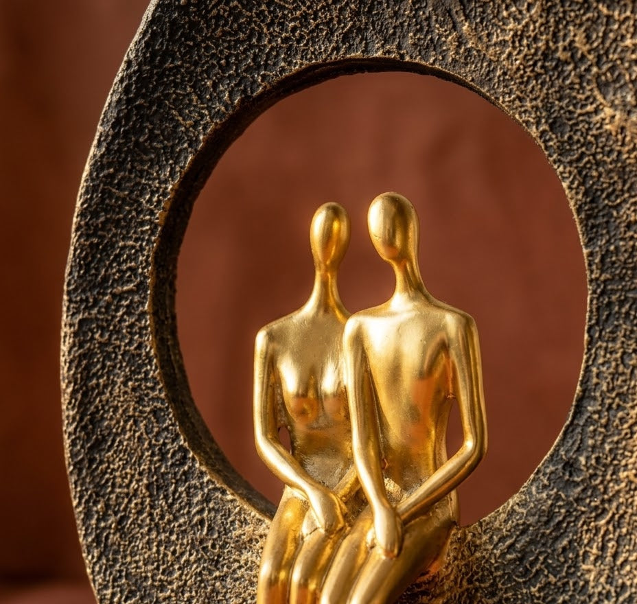 Embrace in Gold Couple Sculptural Circle Centerpiece