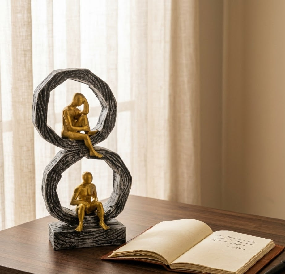 Golden Thoughtful Silhouette Circular Ring Sculpture