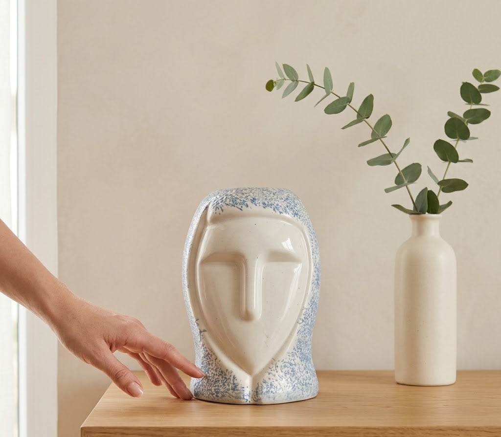 Minimalist Face Sculptural Ceramic Vase - Handcrafted Solid Luxury Vases & Vessels | House of Mandana