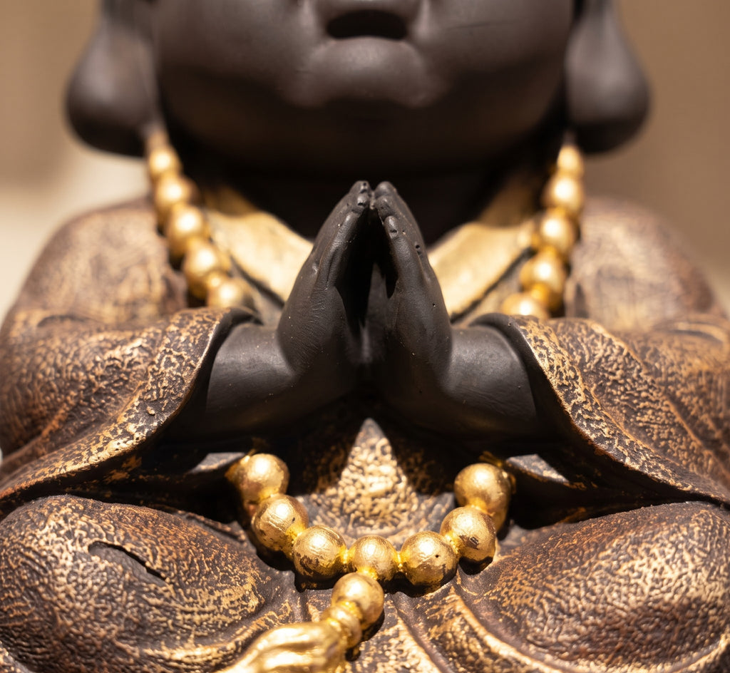 Peaceful Prayer Monk Serenity Sculpture with Beads