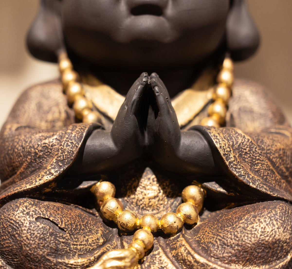 Peaceful Prayer Monk Serenity Sculpture with Beads
