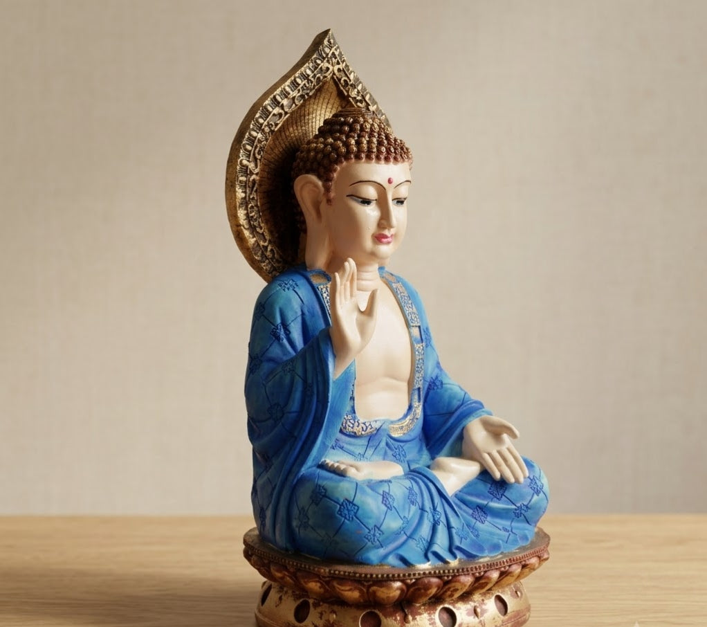 Azure Serenity Seated Buddha Statue - Living Room & Mandir Decor Placement | House of Mandana