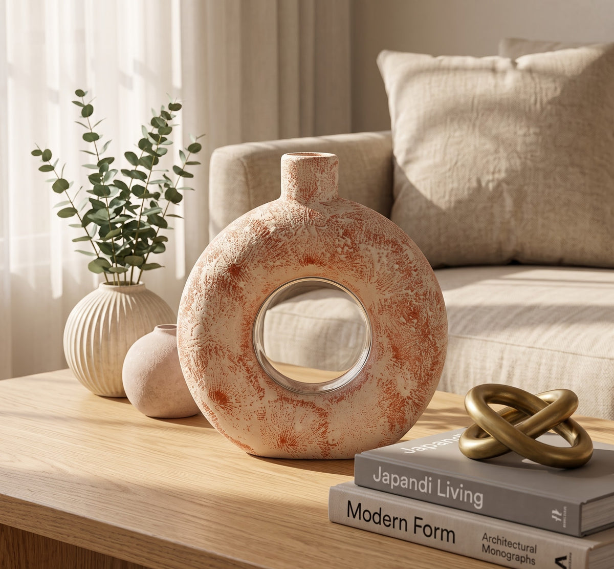 Sculptural Ring Vase – Terracotta Coral - Detailed Artisan View 6 | House of Mandana