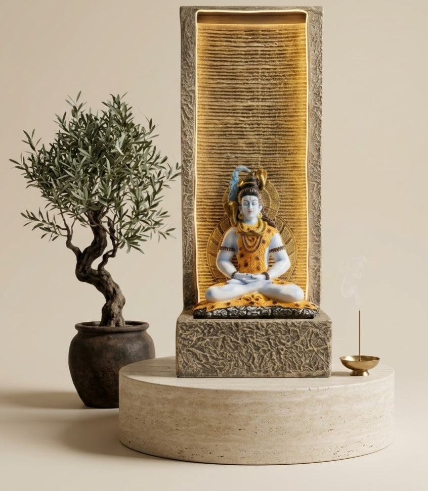 Meditating Lord Shiva Cascading Water Feature - Detailed Artisan View 5 | House of Mandana