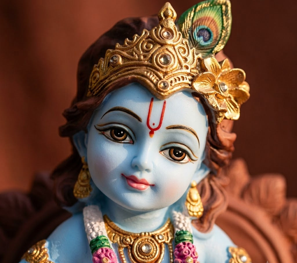 Lotus Bloom Krishna Seated Joyful Altar Murti