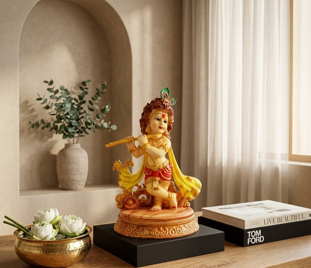 Krishna's Golden Melody Standing Flutist Heirloom Murti