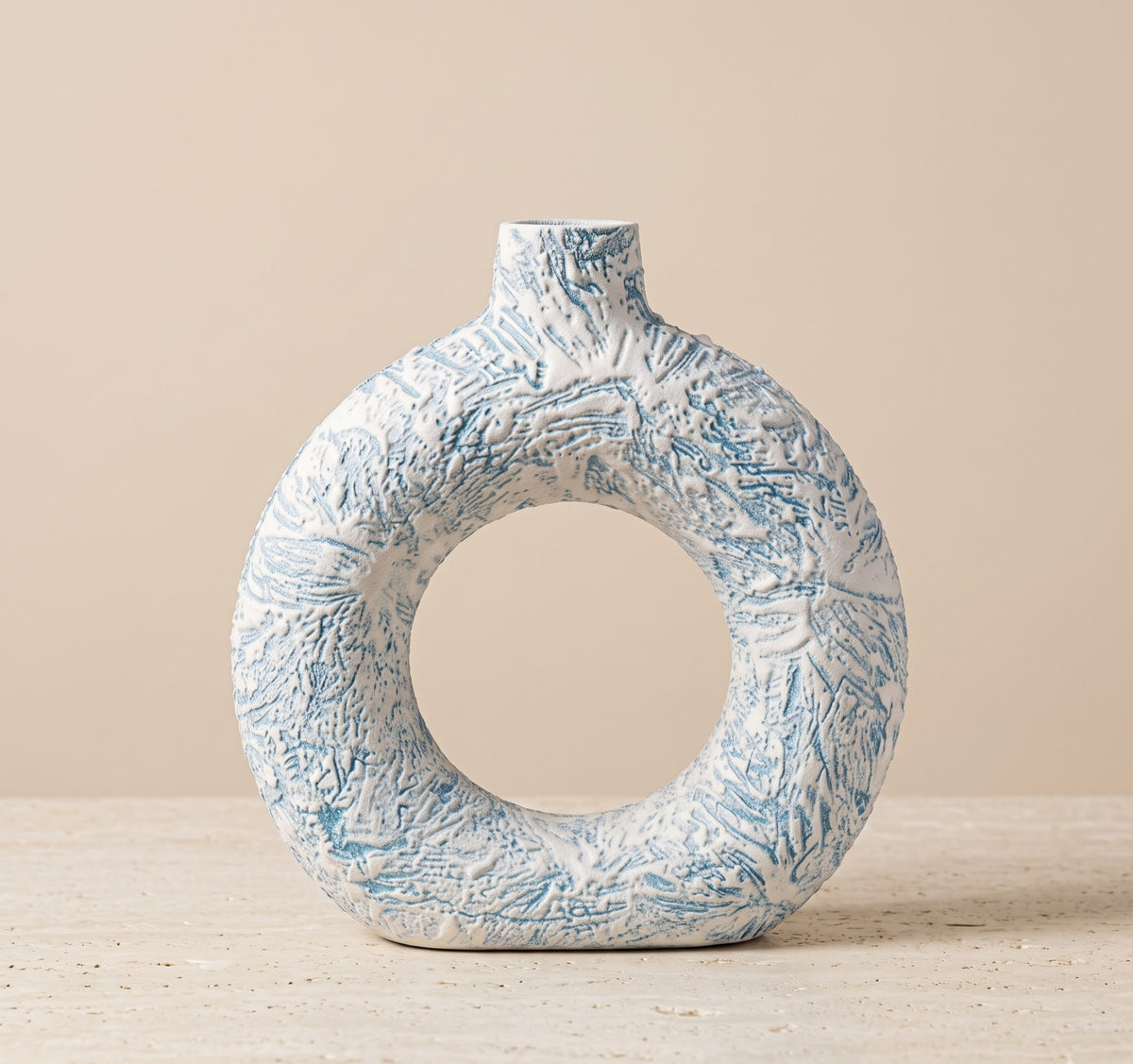 Sculptural Ring Vase – Aegean Blue - Master Artisan Craftsmanship & Detail Angle | House of Mandana