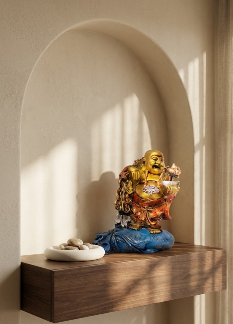 Crimson Fortune Laughing Buddha Statue