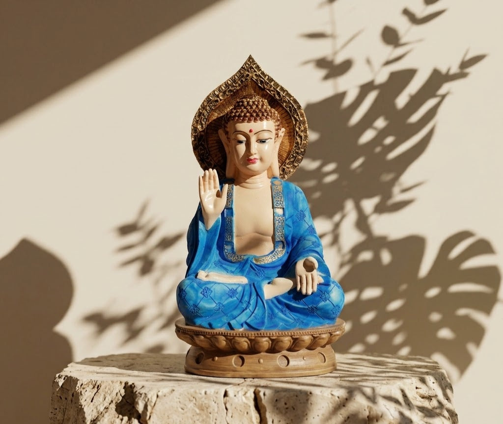 Azure Serenity Seated Buddha Statue - Detailed Artisan View 5 | House of Mandana
