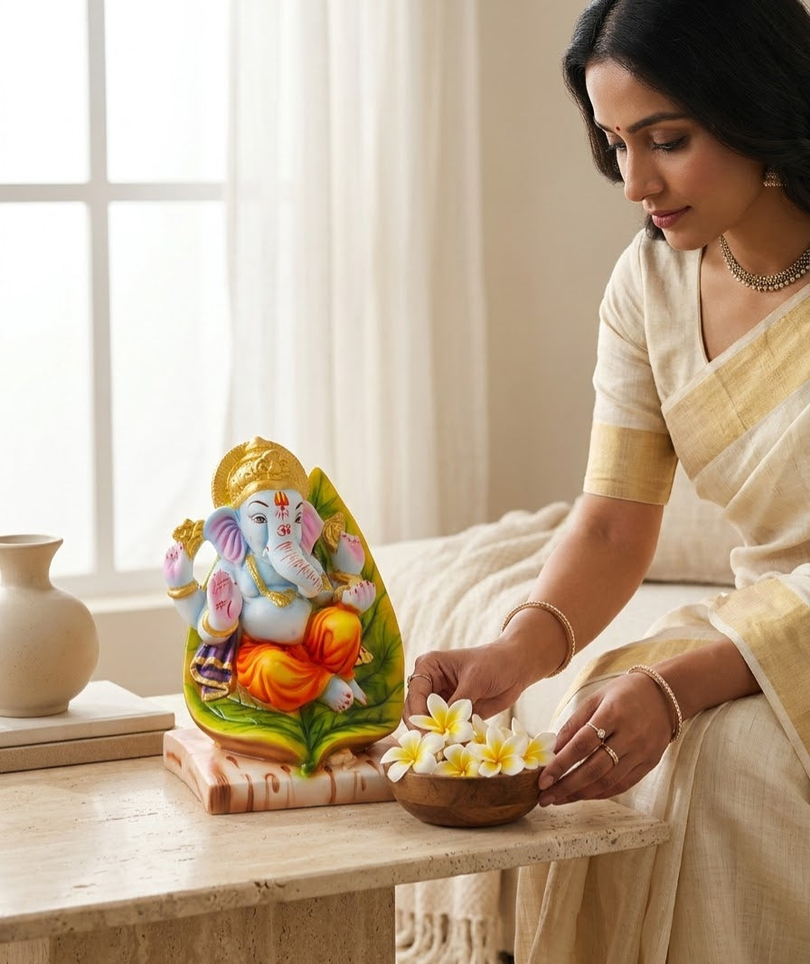Leaf of Divine Ganesha Handcrafted Sacred Table Idol