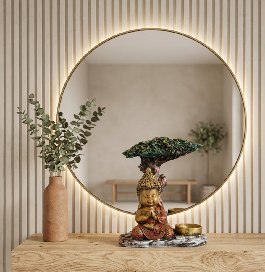 Illuminated Zen Buddha Indoor Water Feature - Detailed Artisan View 6 | House of Mandana
