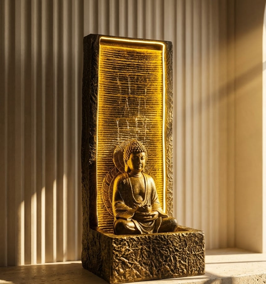 Bodhi Grove Cascading Buddha Water Fountain - Master Artisan Craftsmanship & Detail Angle | House of Mandana