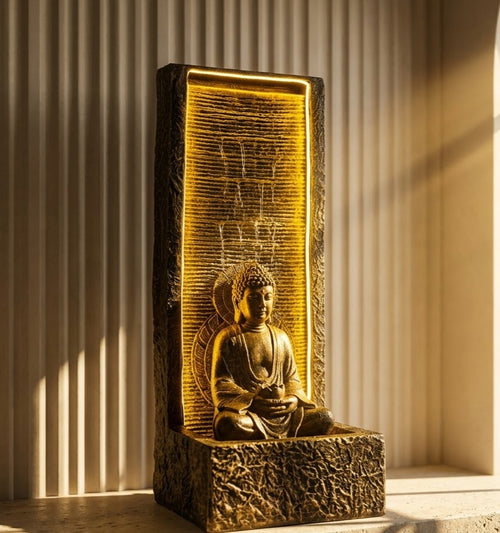 Bodhi Grove Cascading Buddha Water Fountain - Master Artisan Craftsmanship & Detail Angle | House of Mandana