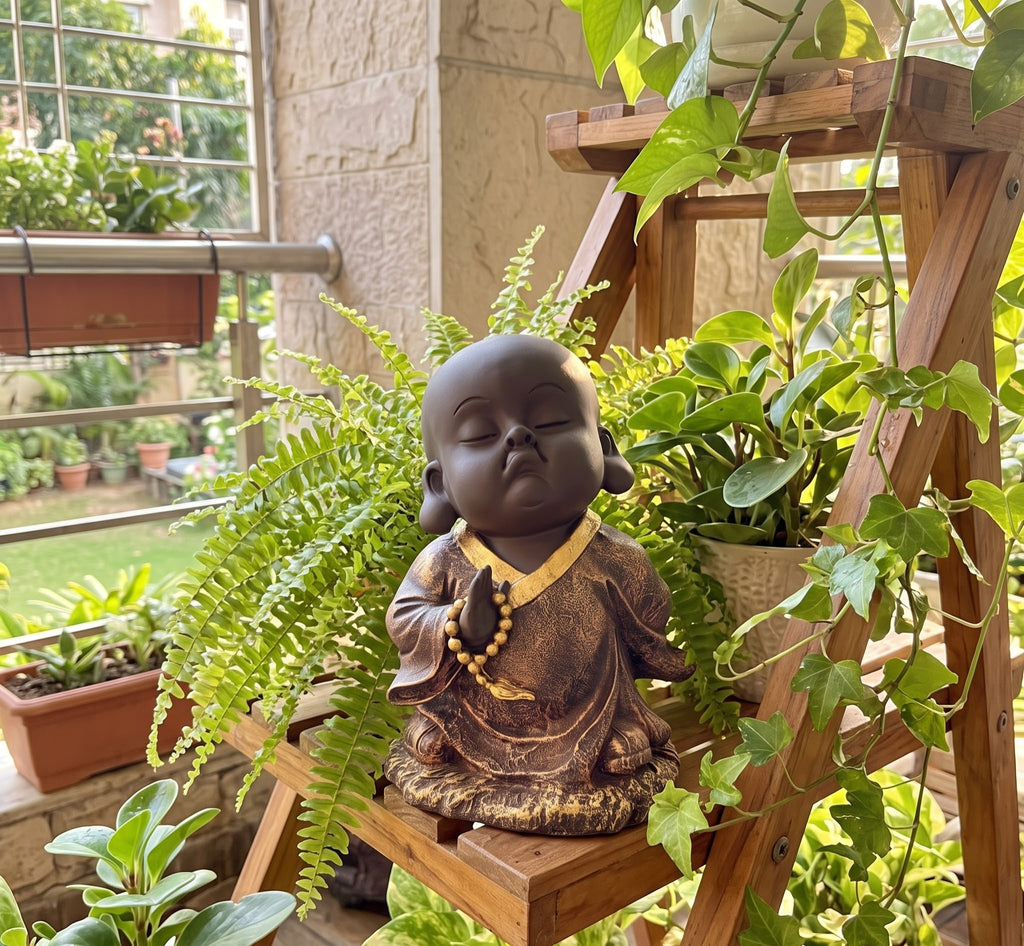 Tranquil Monk Blessing Bronze Meditation Statue