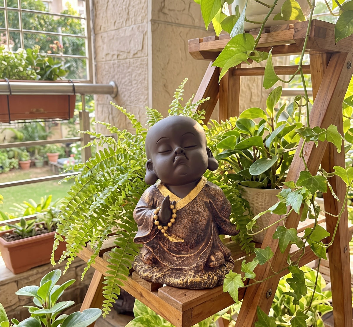 Tranquil Monk Blessing Bronze Meditation Statue