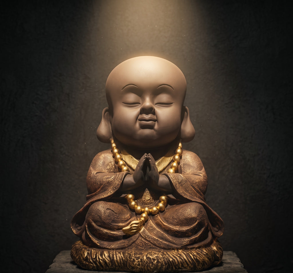 Peaceful Prayer Monk Serenity Sculpture with Beads