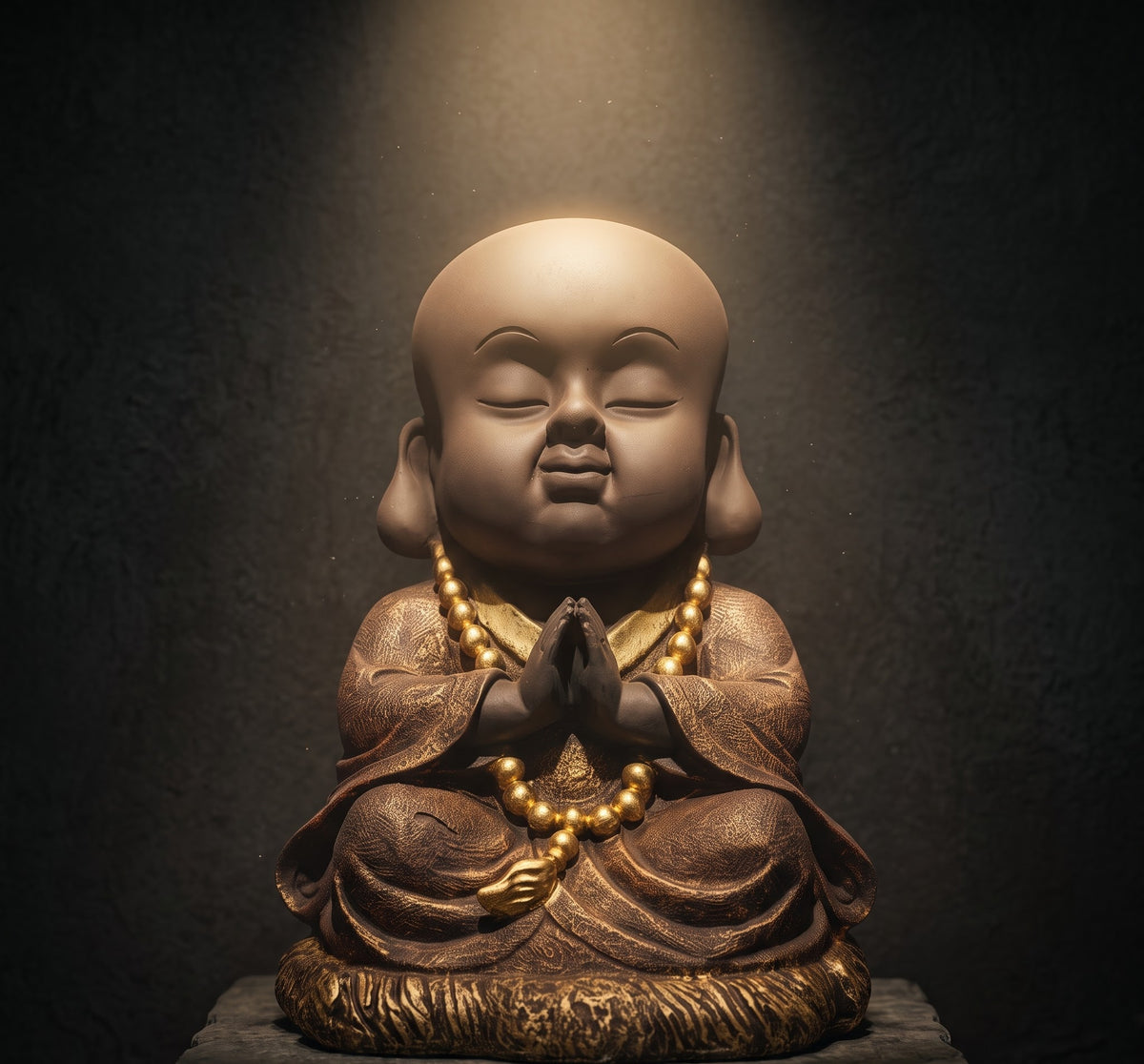 Peaceful Prayer Monk Serenity Sculpture with Beads