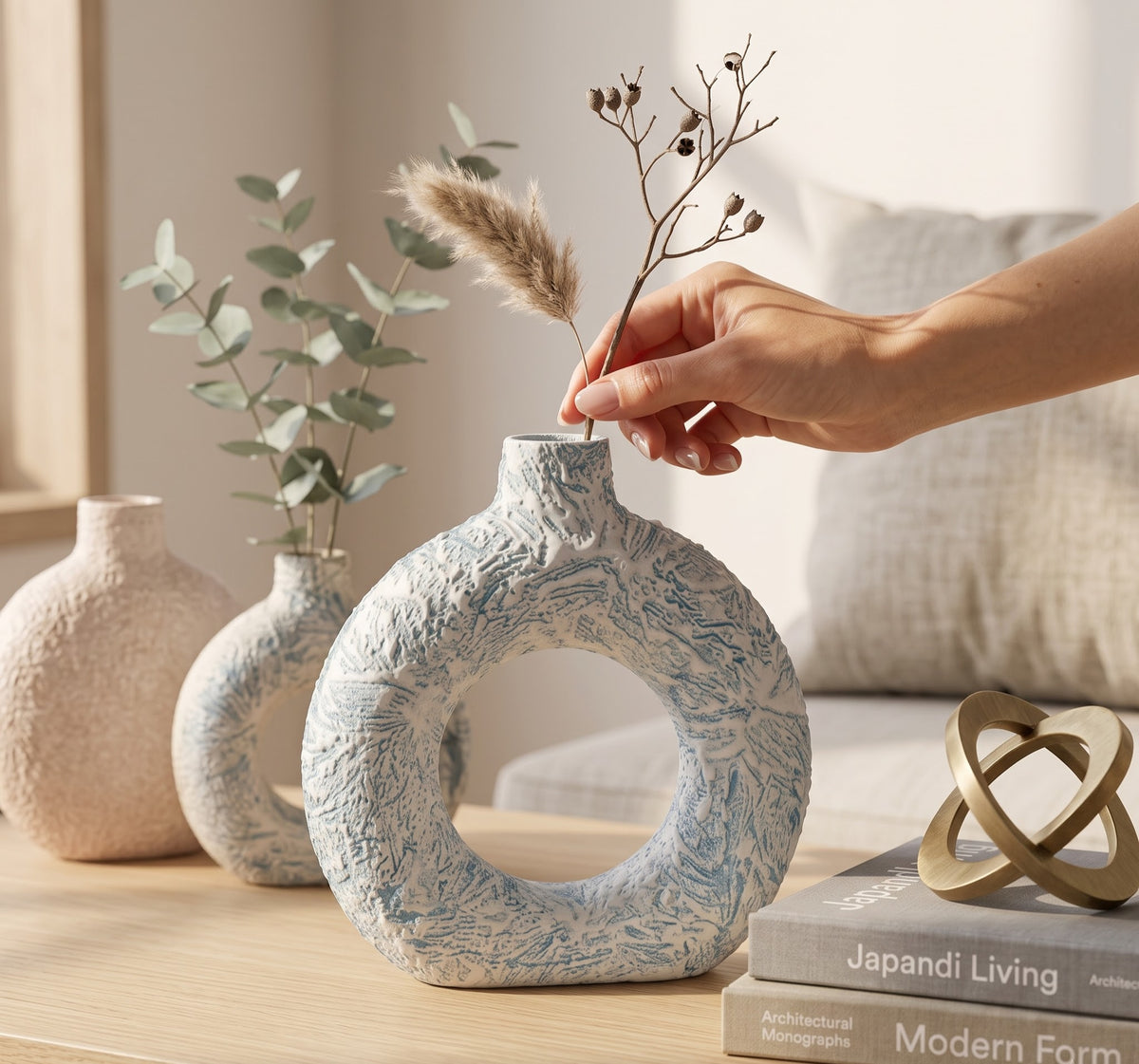 Sculptural Ring Vase – Aegean Blue - Detailed Artisan View 5 | House of Mandana