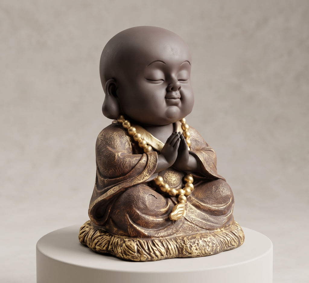 Peaceful Prayer Monk Serenity Sculpture with Beads