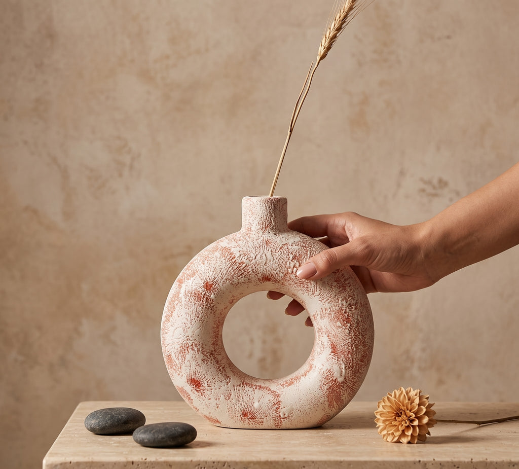 Sculptural Ring Vase – Terracotta Coral - Handcrafted Solid Luxury Vases & Vessels | House of Mandana