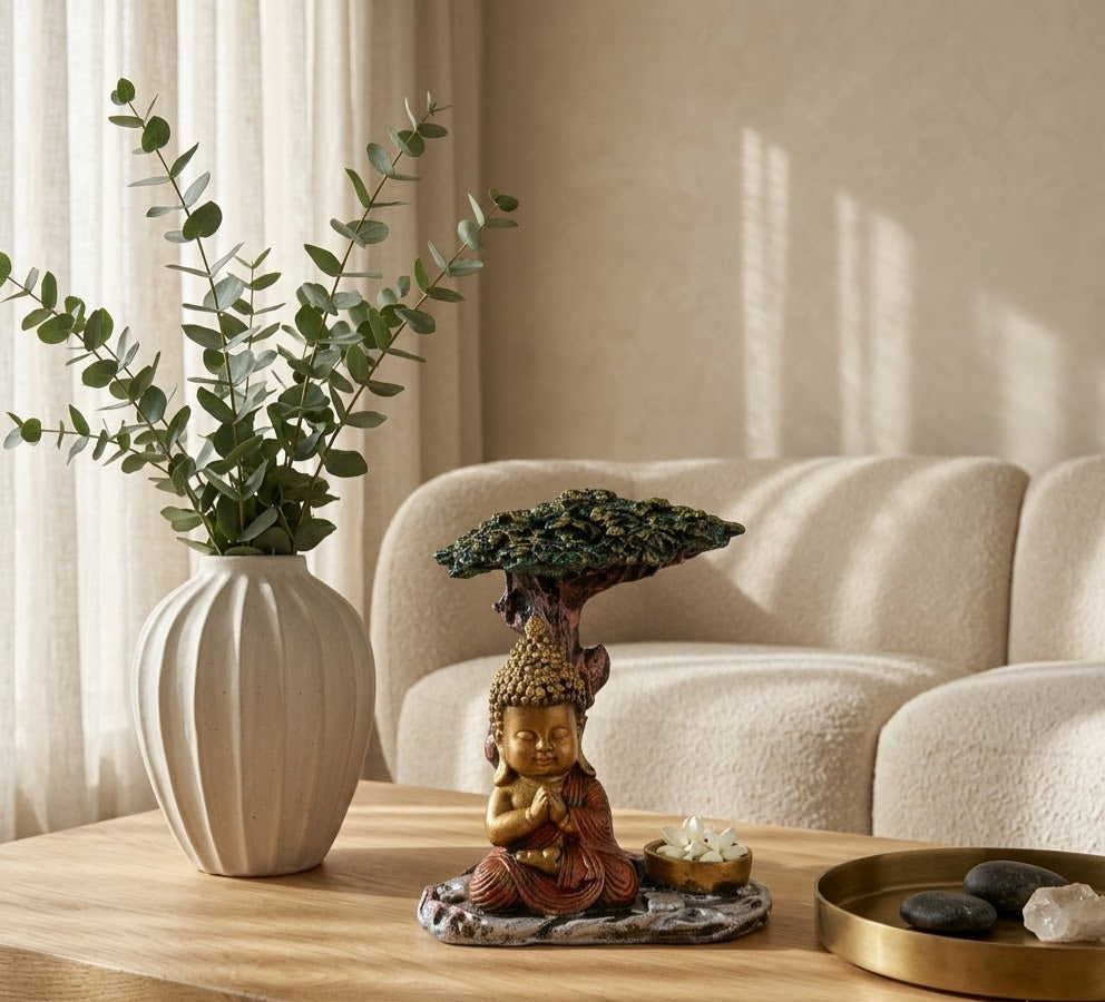 Illuminated Zen Buddha Indoor Water Feature - Detailed Artisan View 5 | House of Mandana