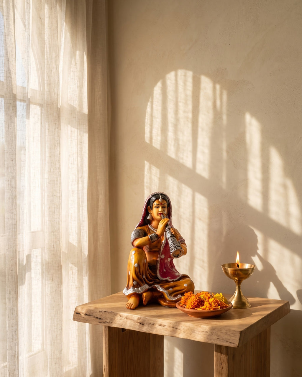 Handcrafted Folk Melody Flutist figurine by House of Mandana, depicting a musician playing a flute with detailed craftsmanship.