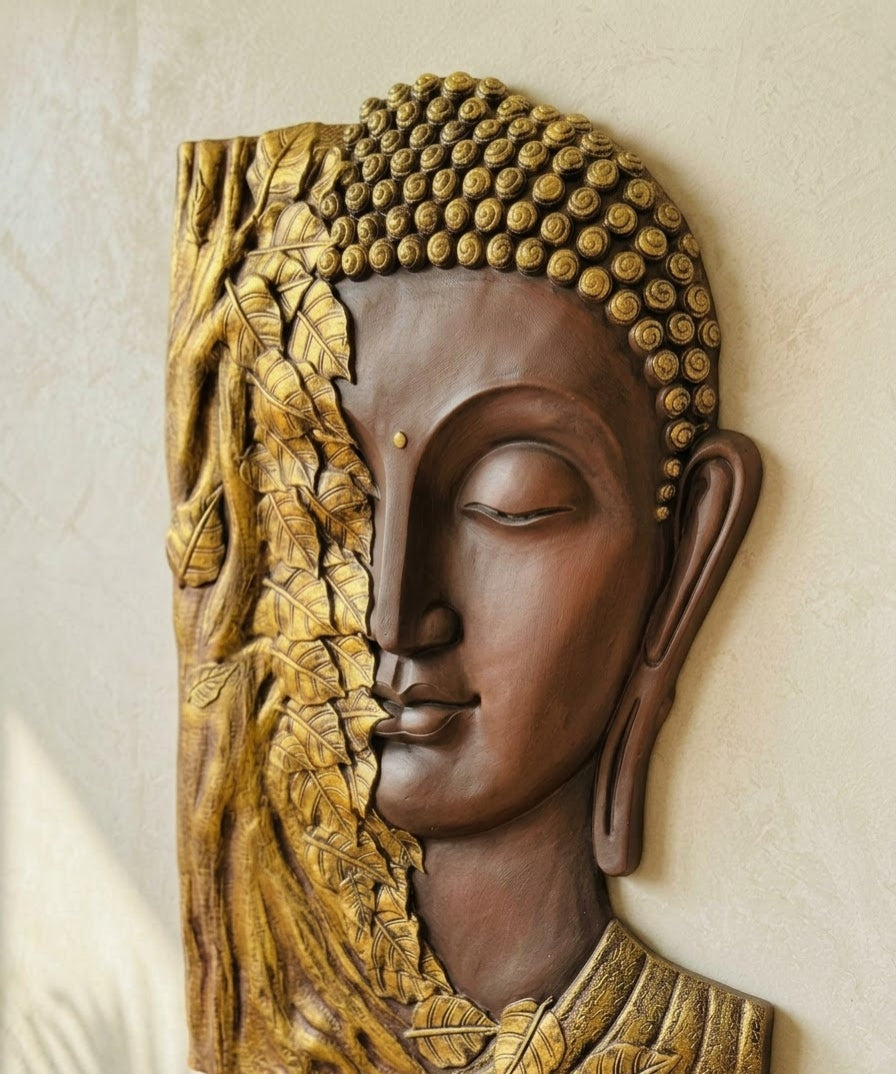 Bodhi Leaf Buddha Relief Handcrafted Wall Decor