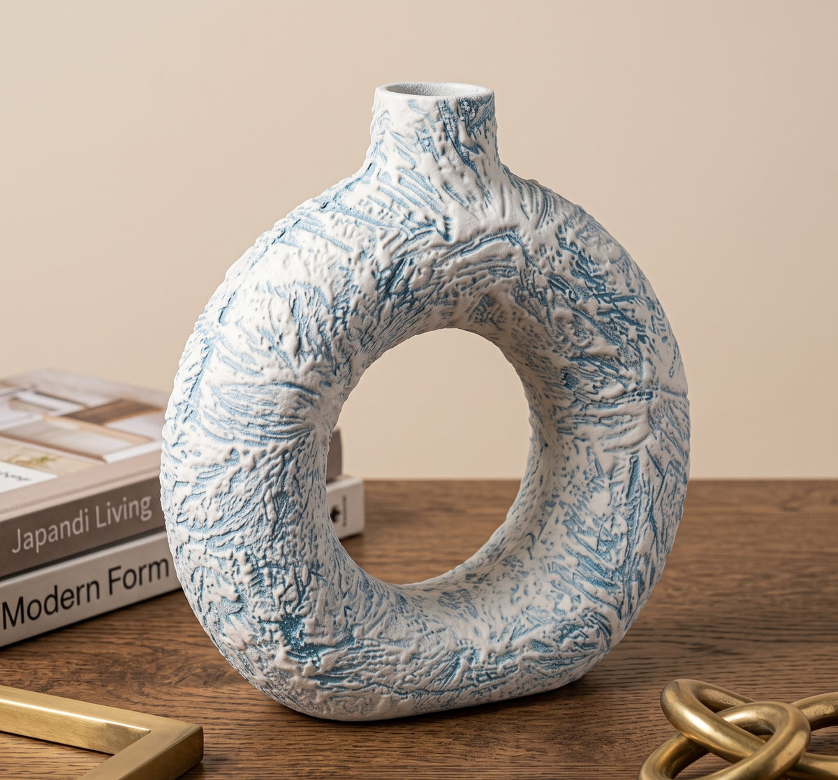 Sculptural Ring Vase – Aegean Blue - Living Room & Mandir Decor Placement | House of Mandana