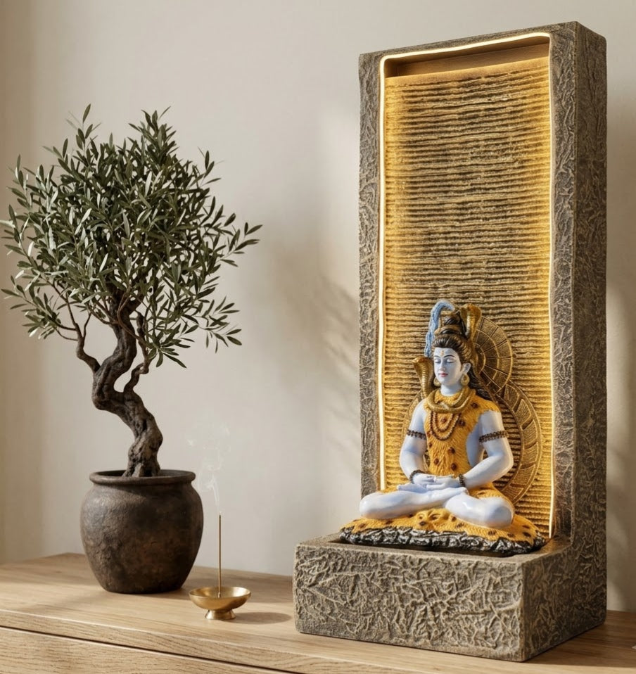 Meditating Lord Shiva Cascading Water Feature - Master Artisan Craftsmanship & Detail Angle | House of Mandana