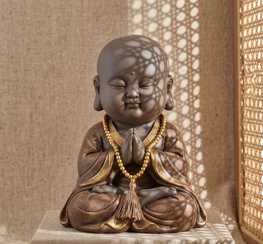 Peaceful Prayer Monk Serenity Sculpture with Beads