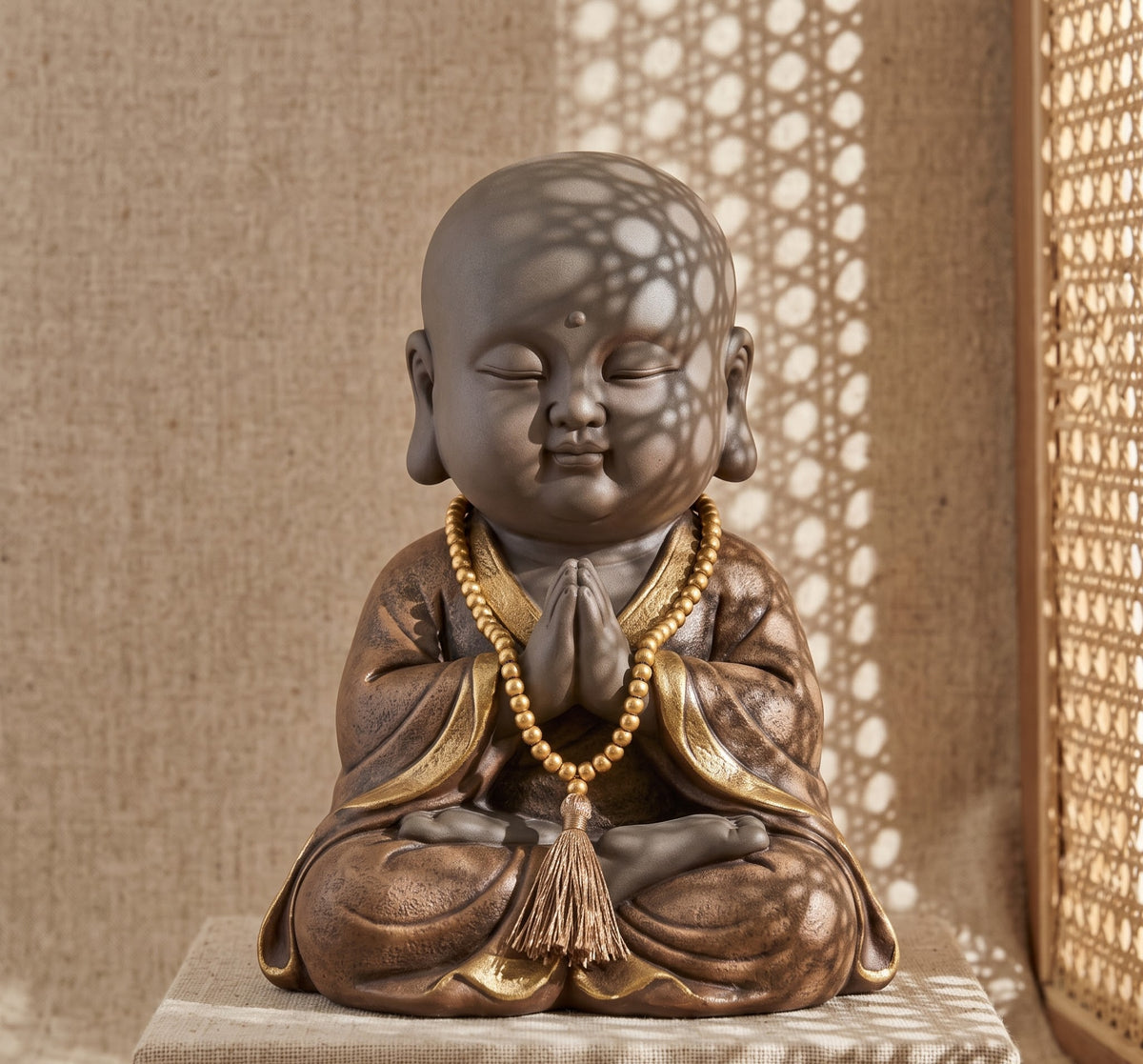 Peaceful Prayer Monk Serenity Sculpture with Beads