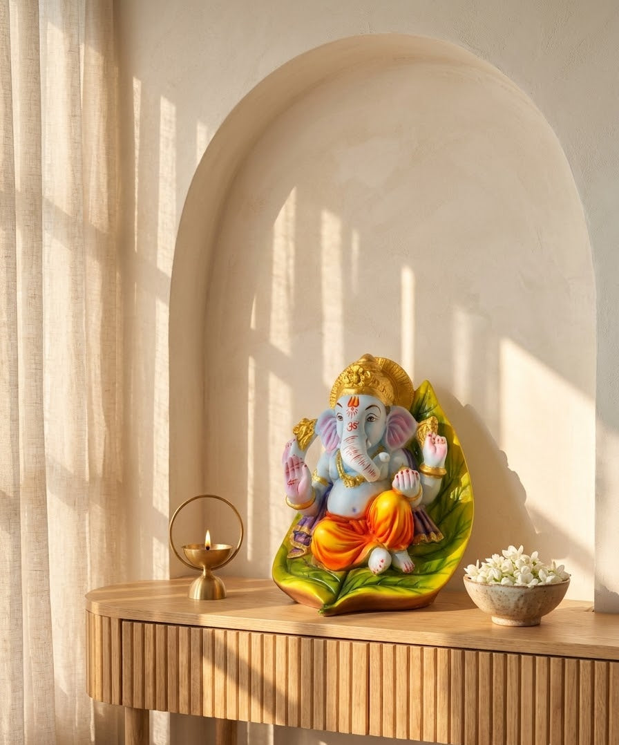 Leaf of Divine Ganesha Handcrafted Sacred Table Idol