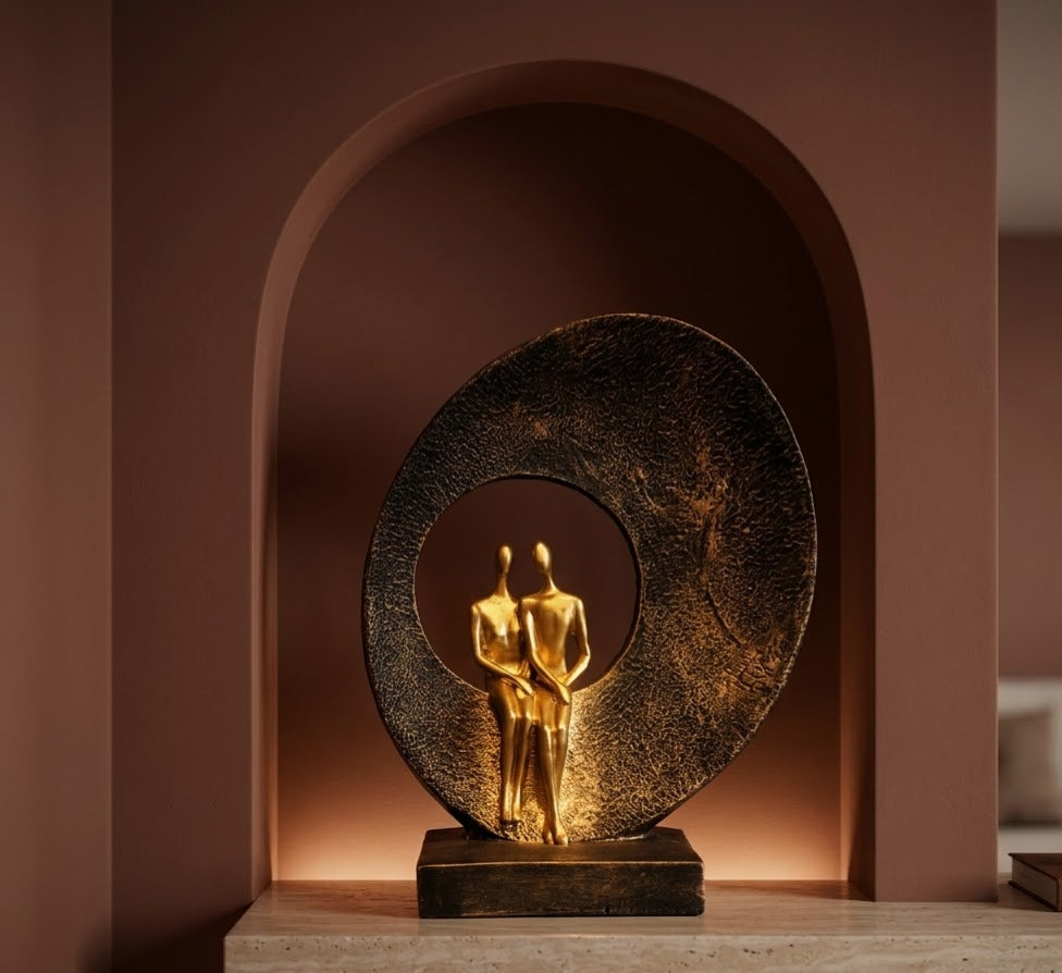 Embrace in Gold Couple Sculptural Circle Centerpiece