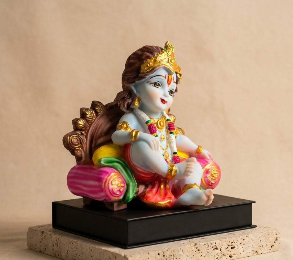 Lotus Bloom Krishna Seated Joyful Altar Murti