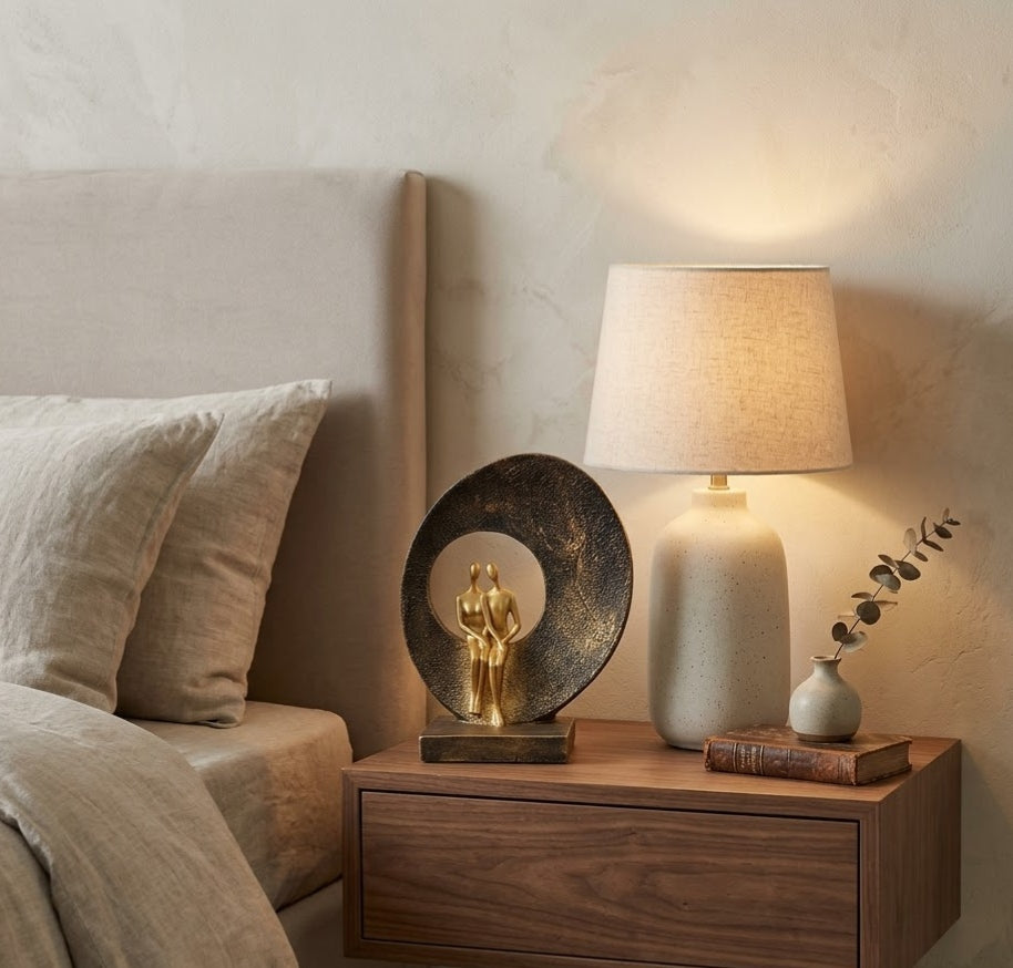 Embrace in Gold Couple Sculptural Circle Centerpiece