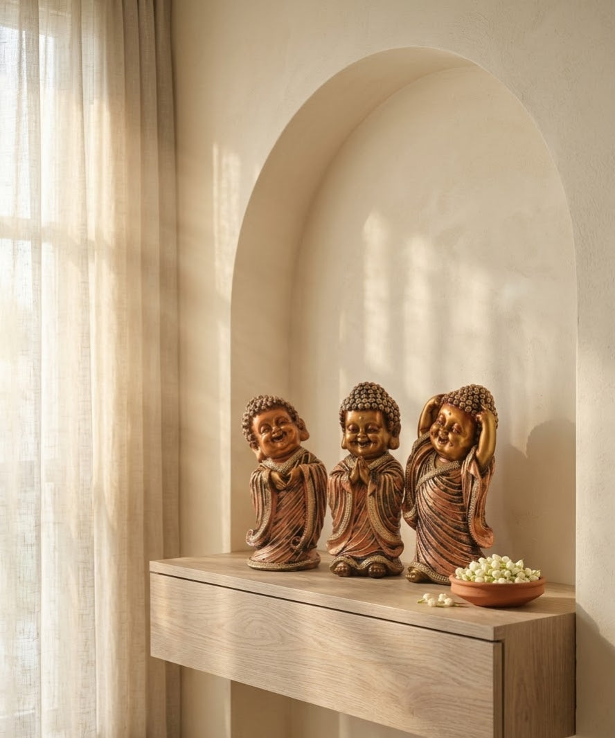 Joyful Dharma Little Monk Set of 3 Statues