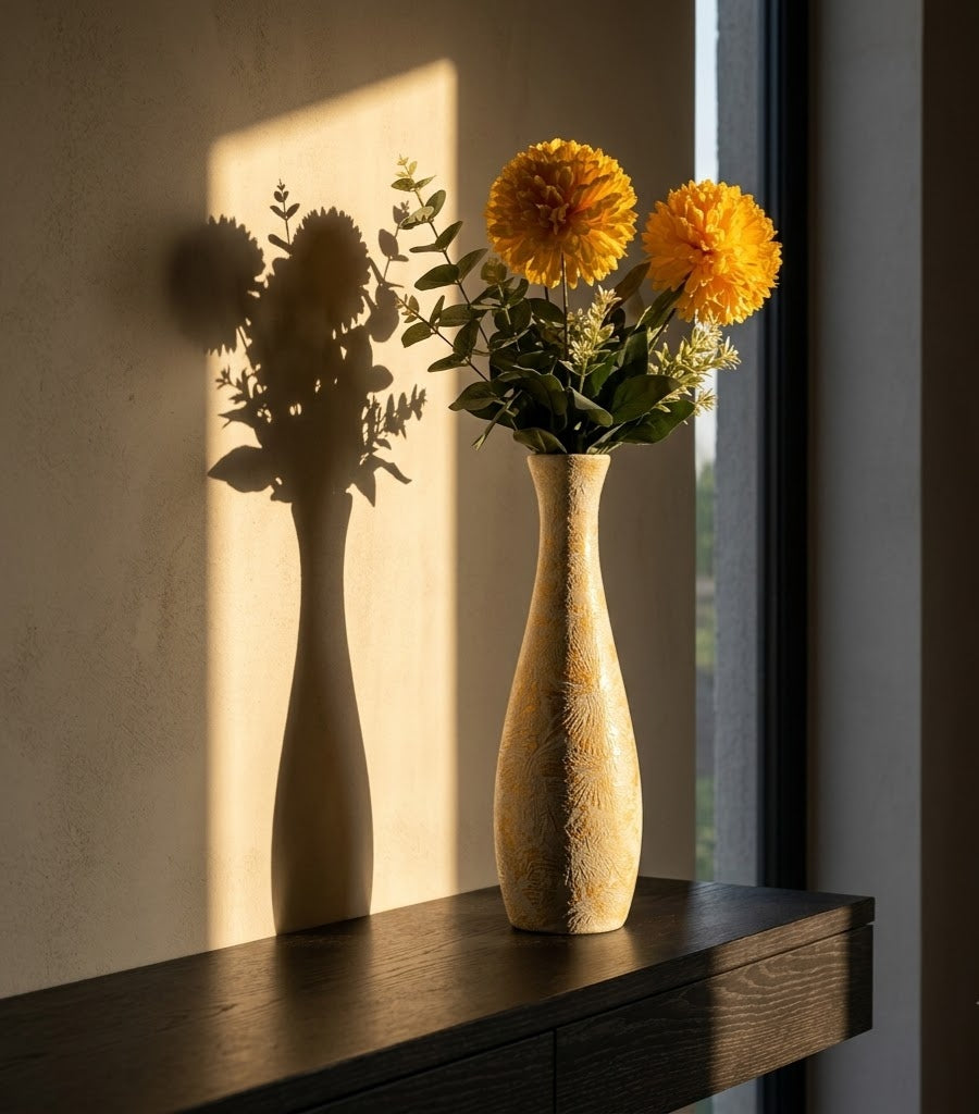 Artisanal Textured Floral Fluted Urn Vase - Living Room & Mandir Decor Placement | House of Mandana