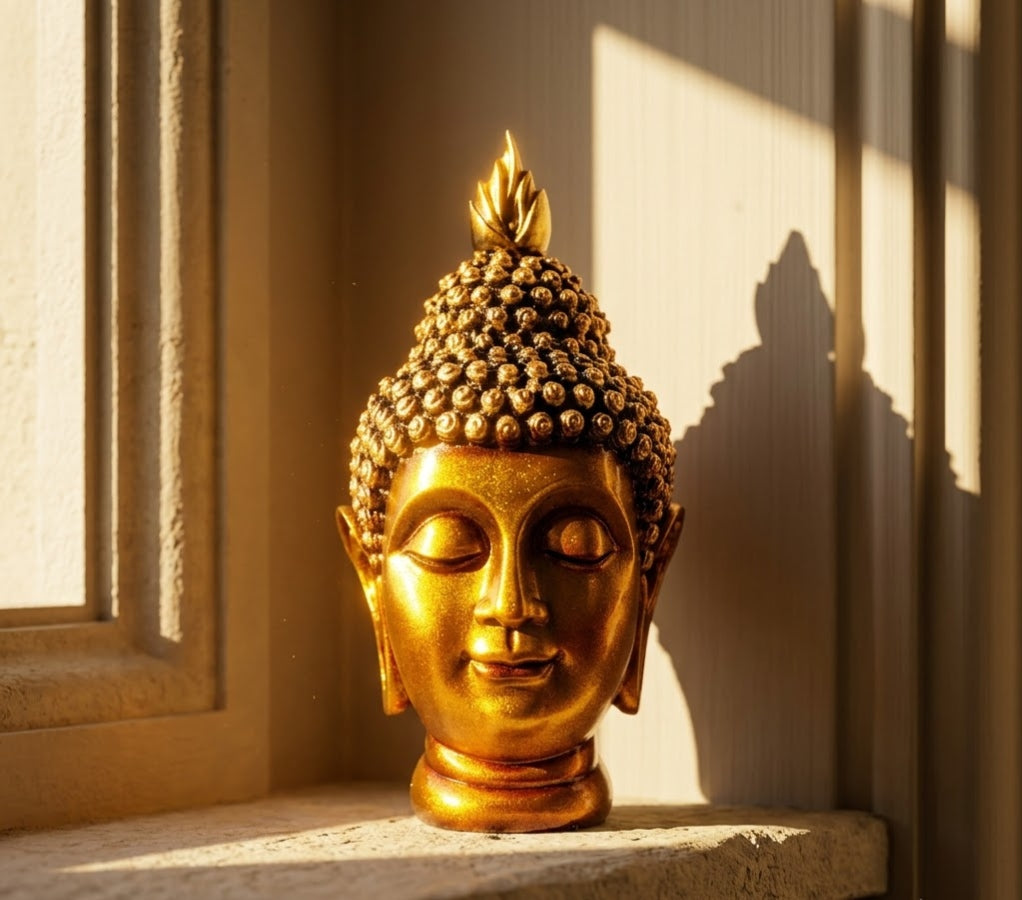 Golden Serenity Buddha Face Bust - Handcrafted Solid Luxury Buddha & Zen Decor | House of Mandana