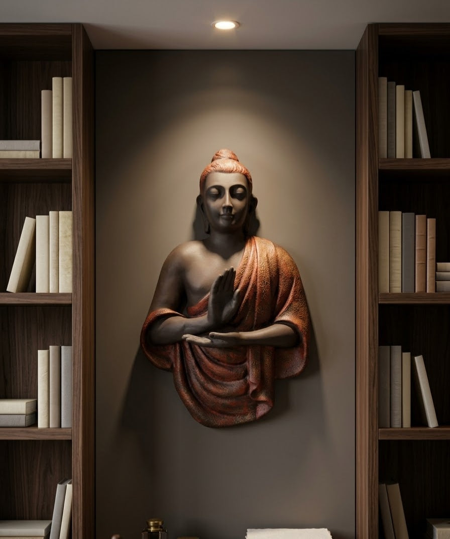 Saffron Stillness Meditating Buddha hanging