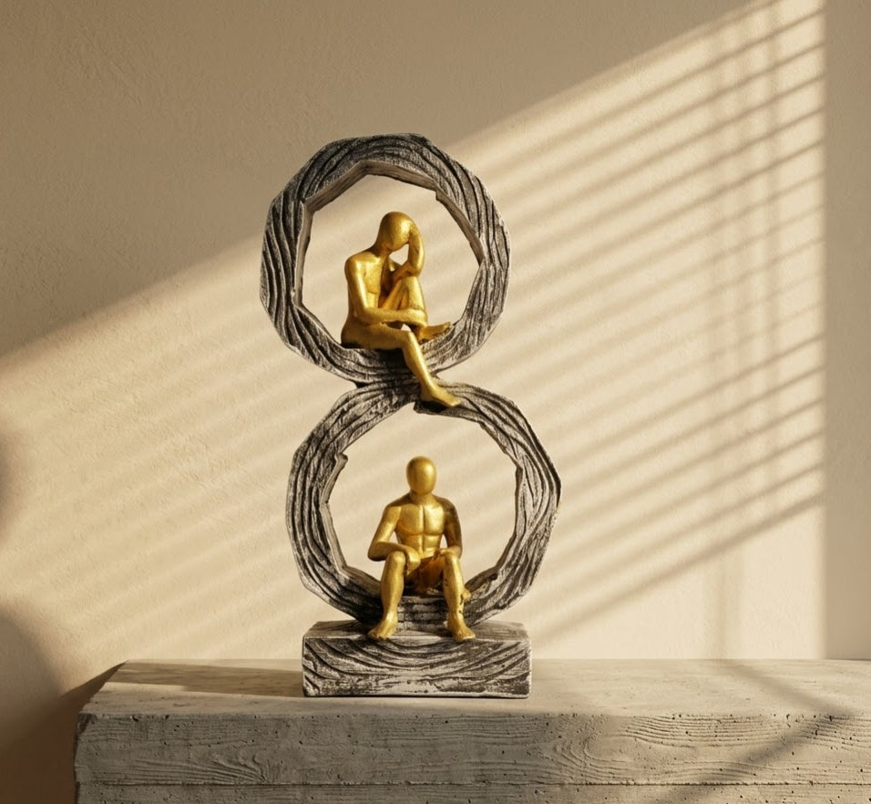 Golden Thoughtful Silhouette Circular Ring Sculpture