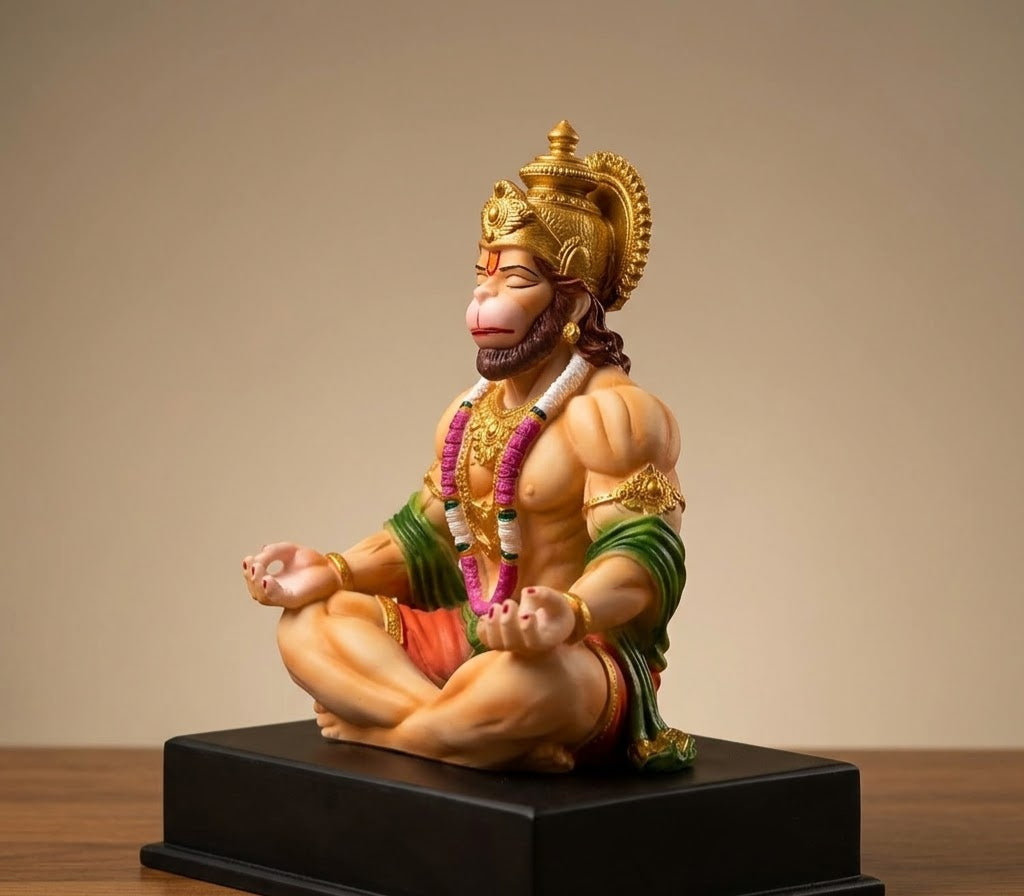 Meditative Hanuman Handcrafted Sacred Altar Idol
