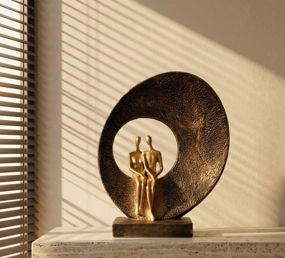 Embrace in Gold Couple Sculptural Circle Centerpiece