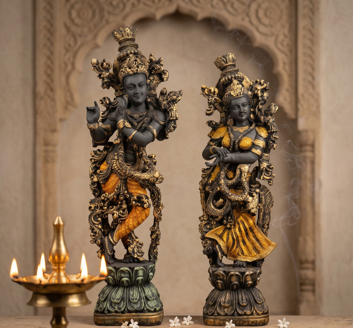 Ornate Brass Radha Krishna Divine Ensemble - Handcrafted Solid Luxury Divine & Spiritual Decor | House of Mandana