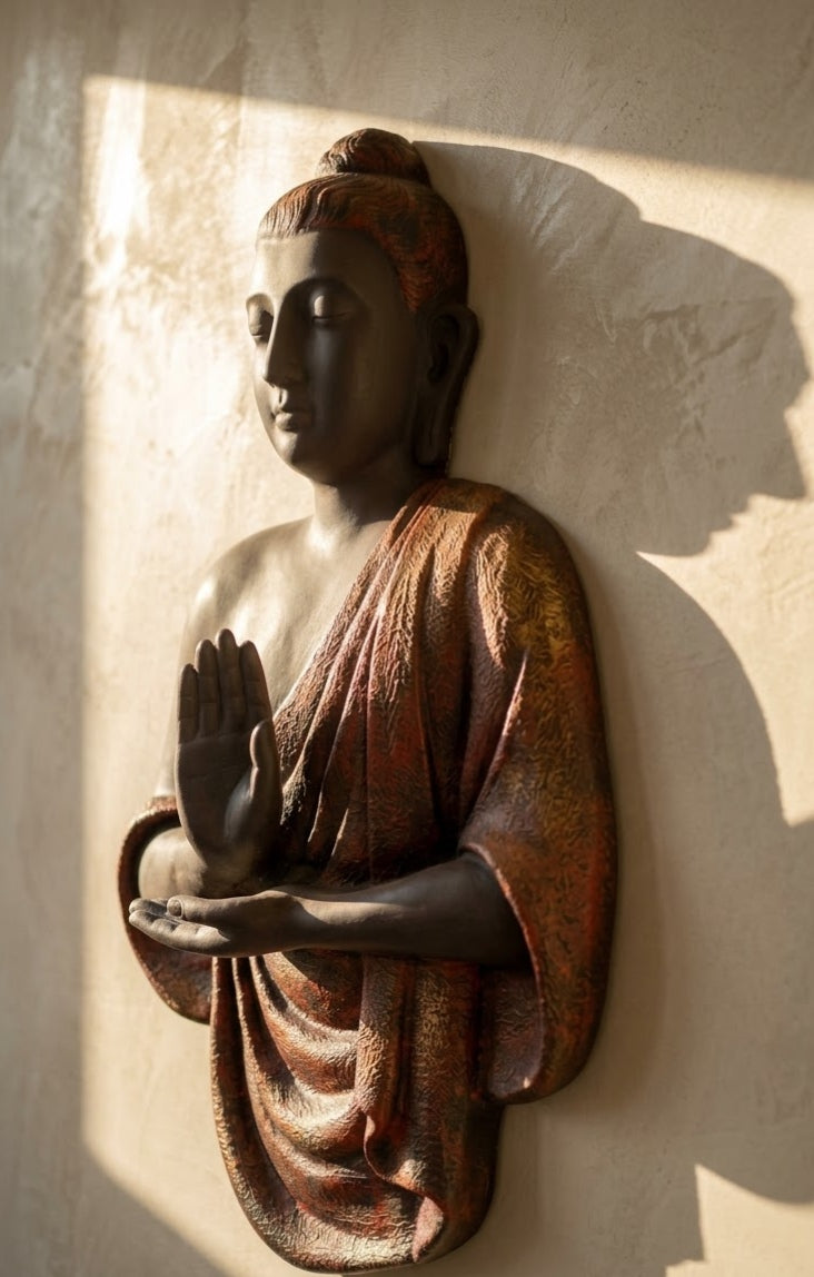 Saffron Stillness Meditating Buddha hanging