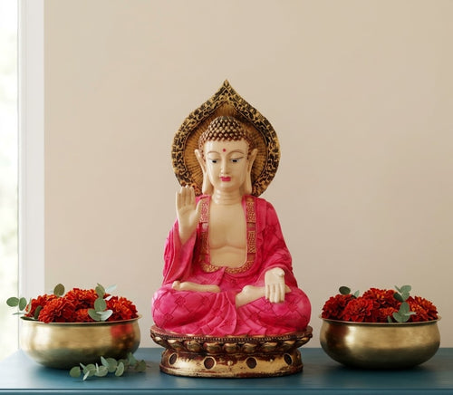 Blush Serenity Meditating Buddha Figurine - Master Artisan Craftsmanship & Detail Angle | House of Mandana
