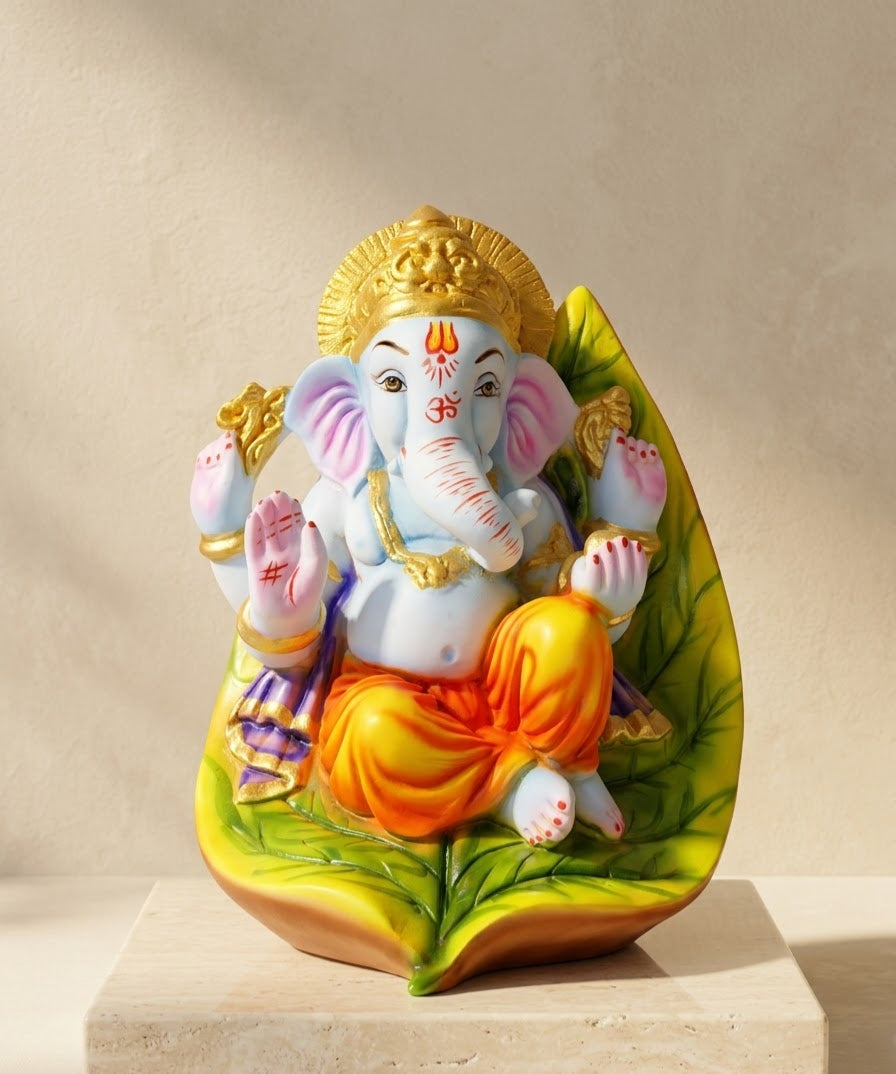 Leaf of Divine Ganesha Handcrafted Sacred Table Idol