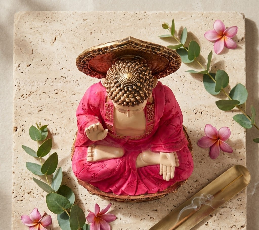 Blush Serenity Meditating Buddha Figurine - Detailed Artisan View 5 | House of Mandana