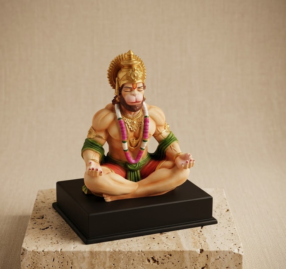 Meditative Hanuman Handcrafted Sacred Altar Idol